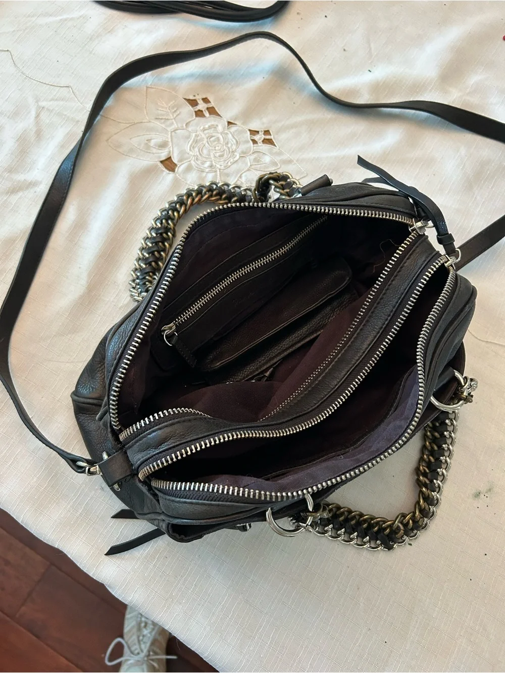 Pour La Victoire Black Leather Satchel with Chain Handles